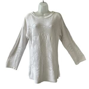 VINTAGE 80s Contempo Casuals Crochet Openwork Cotton Tunic Sweater SIze Small